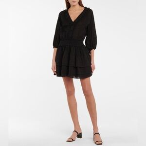 NWT Poupette St Barth Ariel Cotton Tiered Shirred Waist Mini Dress Black
